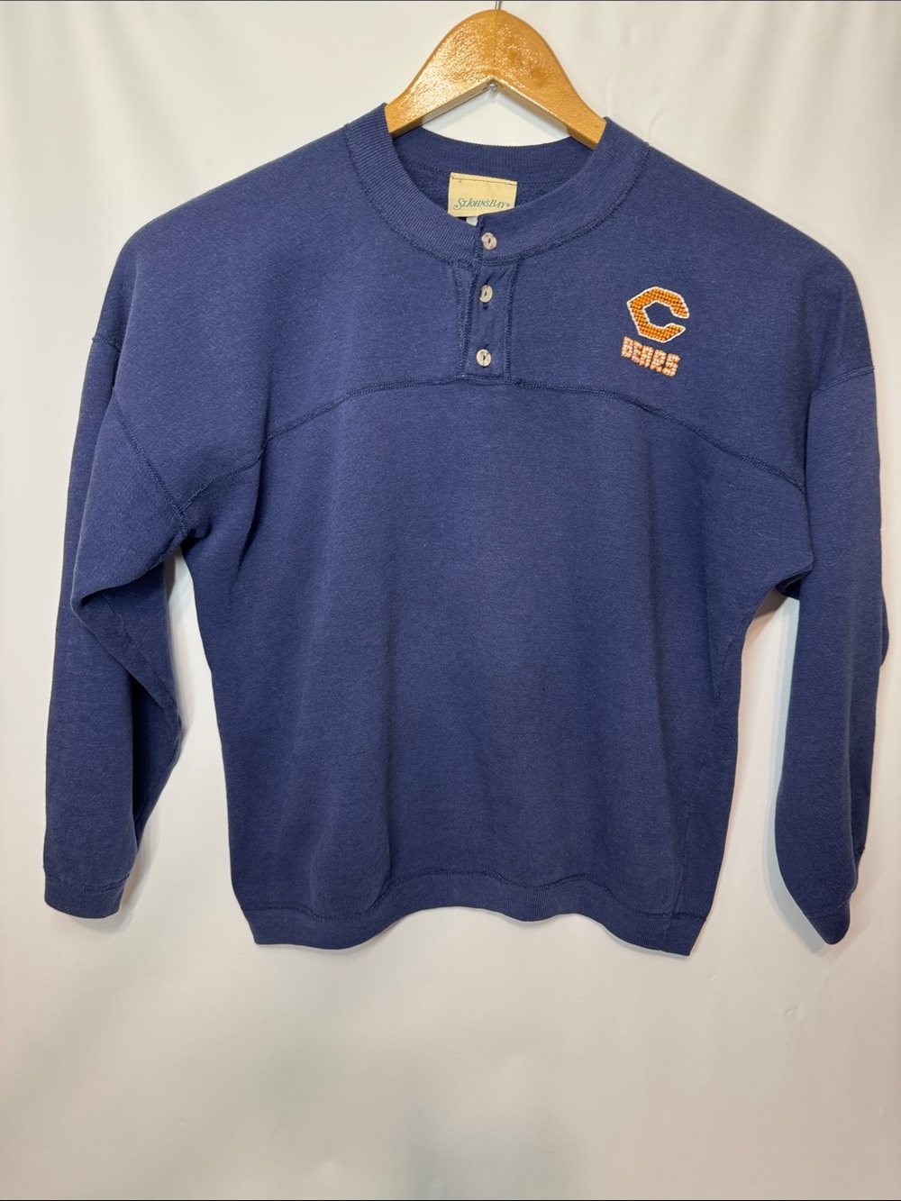 Vintage distressed Chicago Bears Henley Sweatshirt Navy Blue Hand Embroidered
